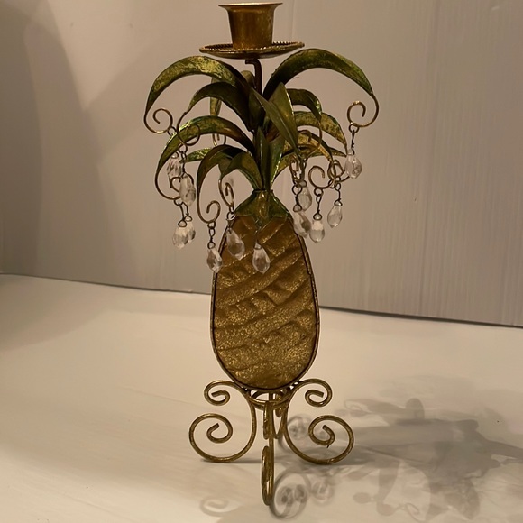 Pineapple 🍍 Detailed Candle Holder -w/ Hanging Clear Beads Must see - unique - Picture 7 of 14
